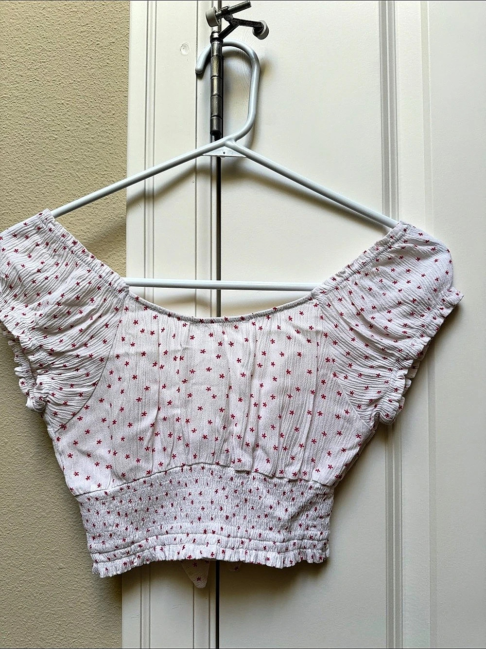 LA HEARTS Floral Puff Sleeve Crop Top White XS